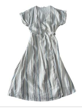 Stripe Wrap Midi Dress, Cotton, Size S